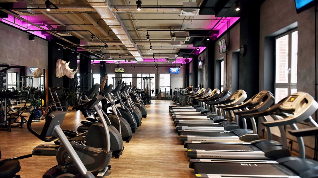 Life Fitness gym equipment installed in a commercial fitness center.