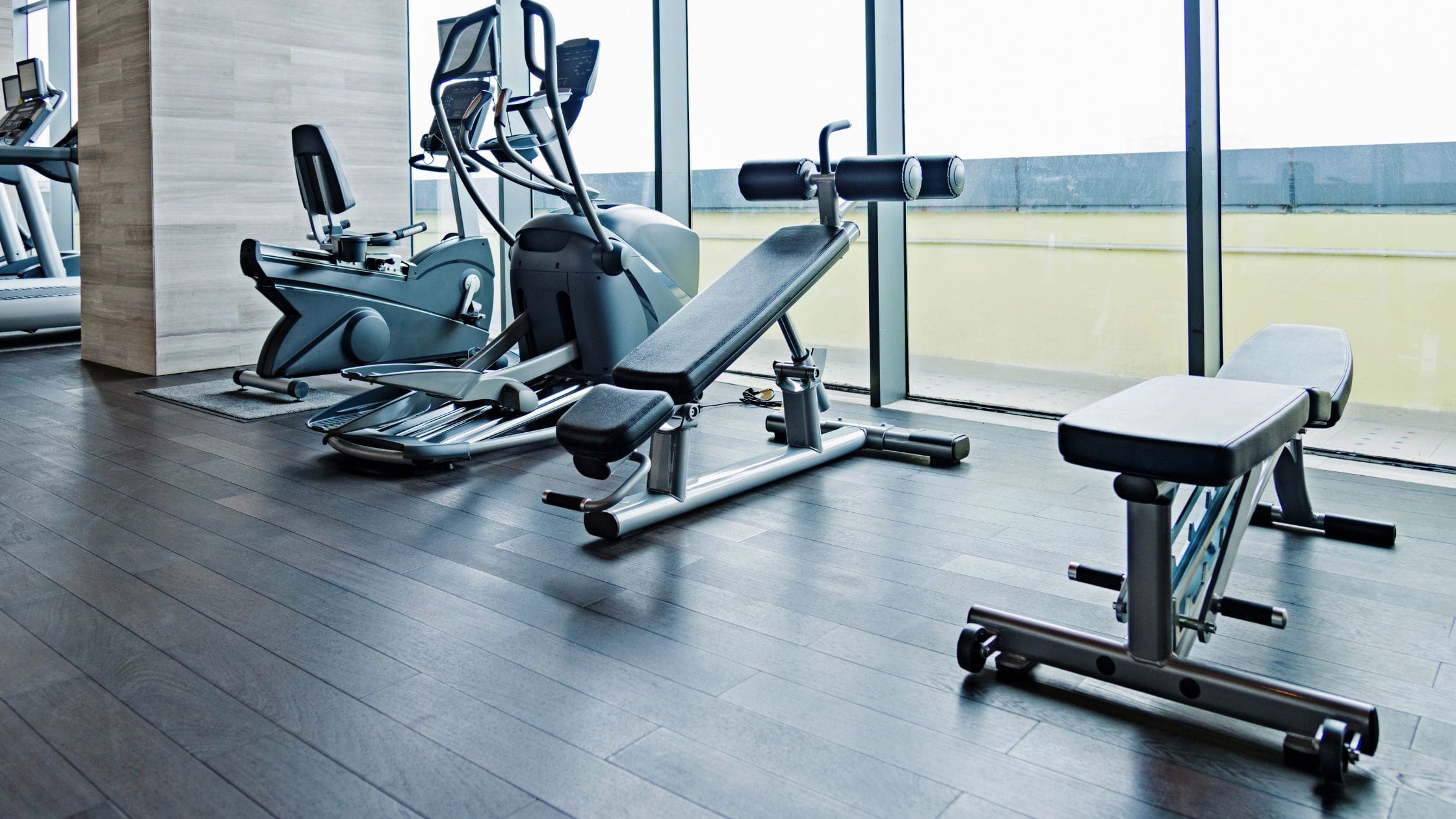 Light line gym equipment installed in training studio.