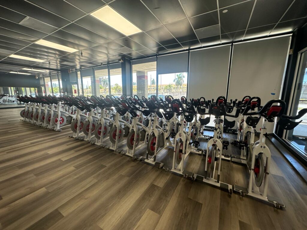 TechnoGym equipment lined up at a facility for shipping.